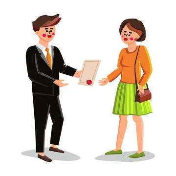 Notary Giving Signed Document Young Woman Vector Stock Illustration