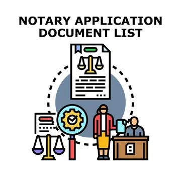 Notary public application process document list concept 库存插图