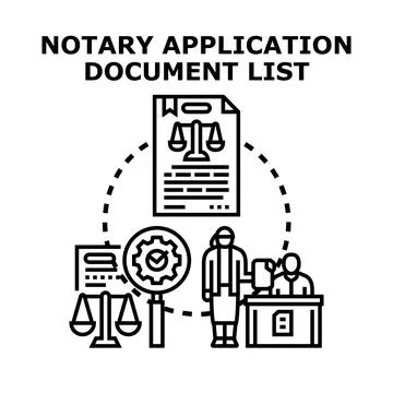 Notary public application process document list concept Stock Illustration