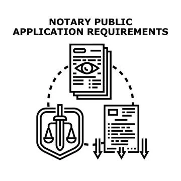 Notary public application requirements process Stock Illustration