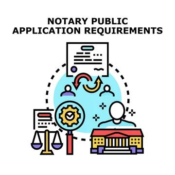 Notary public application requirements process concept Stock Illustration