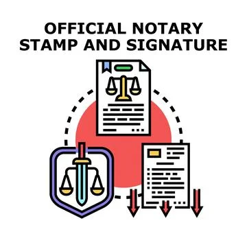 Notary public processing legal document signing and validation 스톡 일러스트