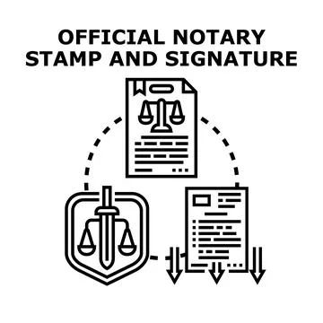Notary public processing legal document signing and validation Stock Illustration