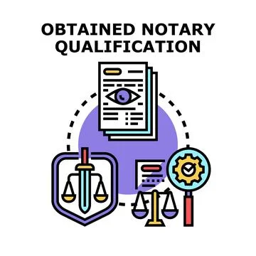 Notary qualification obtaining process and legal certification concept Stock Illustration