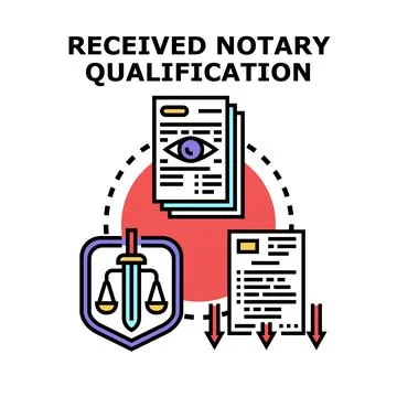 Notary qualification process receiving application document Stock Illustration