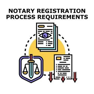 Notary registration process requirements concept illustration vector Stock Illustration