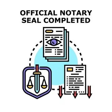 Notary seal completion process for validating legal documents Stock Illustration