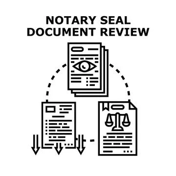 Notary seal document review process Stock Illustration