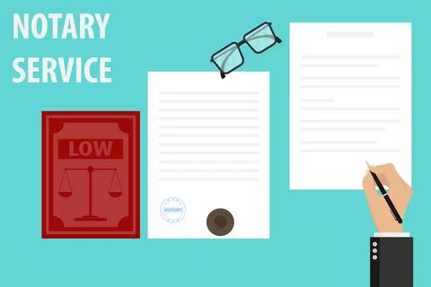 Notary service execution of documents seal and signature on papers. Stock Illustration