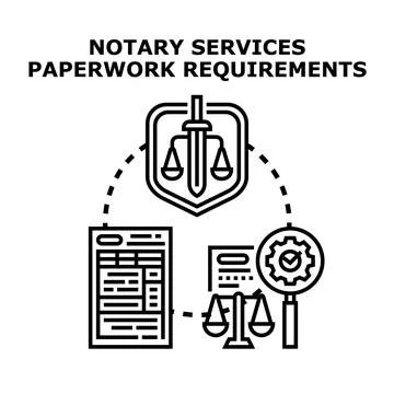 Notary services paperwork requirements concept illustration Stock Illustration