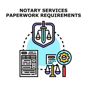 Notary services paperwork requirements concept illustration Stock-Illustration