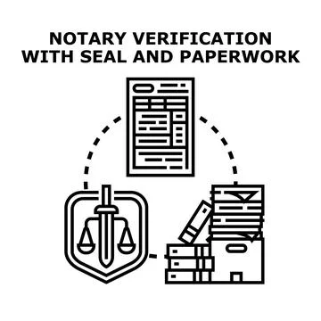Notary verification process for legal document authentication Stock Illustration