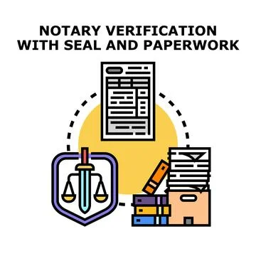 Notary verification process for legal document authentication Stock Illustration
