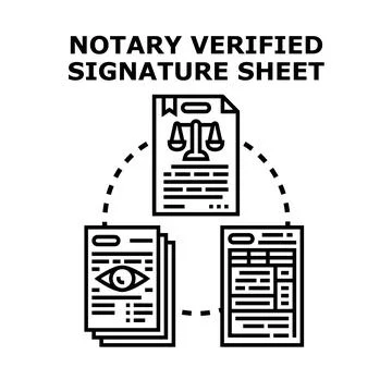 Notary verification process for legal document signature Stock Illustration