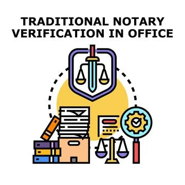 Notary verification process in an official office setting Illustrazione stock