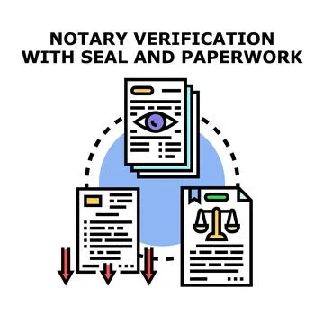 Notary verification process with official seal and legal paperwork 스톡 일러스트