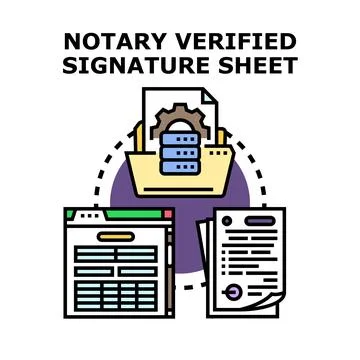 Notary verifying signature sheet document process Stock Illustration