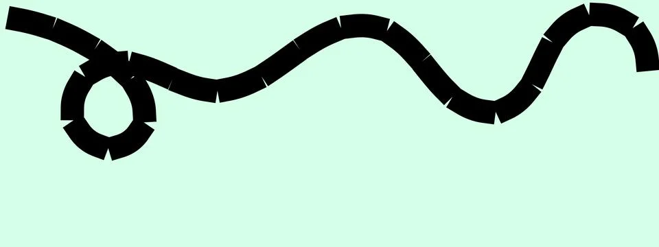 Notched black line with loop, textured wavy stroke, irregular circular path Ilustração Stock