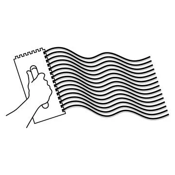 Notched trowel in hand applies waves of plaster glue Stock Illustration