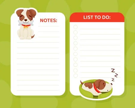 Note and to Do List Card with Jack Russell Terrier Puppy Character Vector Stock Illustration