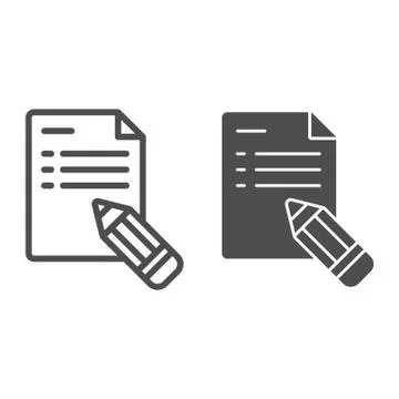 Note and pencil line and glyph icon. Pencil and document vector illustration Stock Illustration