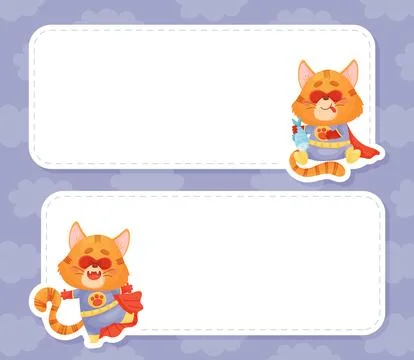 Note and Reminder Card with Cat Superhero Vector Template Stock Illustration