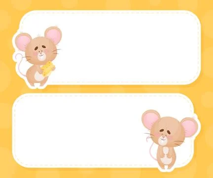 Note and Reminder Card with Cute Little Mouse Vector Template Stock Illustration