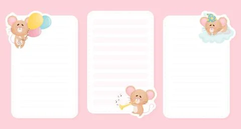 Note and Reminder Card with Cute Little Mouse Vector Template Stock Illustration