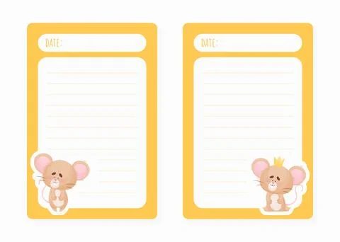Note and Reminder Card with Cute Little Mouse Vector Template Stock Illustration