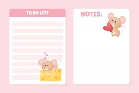 Note and Reminder Card with Cute Little Mouse Vector Template Stockillustratie