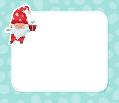 Note and Reminder Card with Funny Gnome or Dwarf in Red Hat with White Beard Stock-Illustration