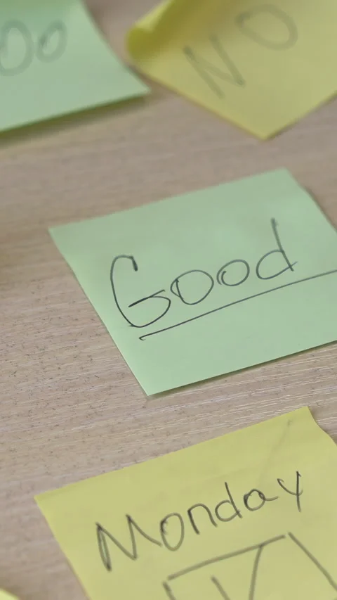 Note Approval Process. Calm Workspace Scene With Hand Selecting Notes During Stock Footage 346988397
