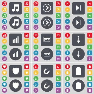 Note, Arrow right, Media skip, Diagram, Credit card, Tie, Badge, Magnet, Battery Stock Illustration