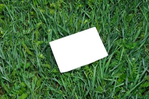 Note blank on green grass Stock Photos