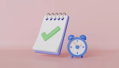 Note book with alarm clock, Stick note, work planning, document and time Stock Illustration