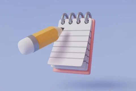 Note book and pencil 3D icon isolated on blue Stock Illustration