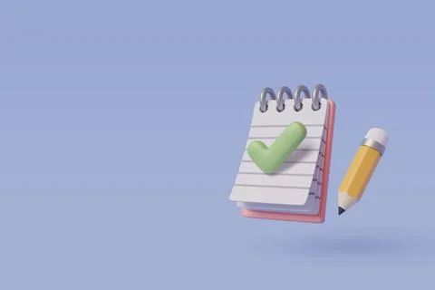 Note book and pencil 3D icon isolated on blue Stock Illustration