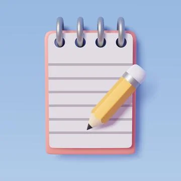 Note book and pencil 3D icon isolated on blue. Stock Illustration