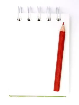Note book and red pencil, isolated on white Stock Photos