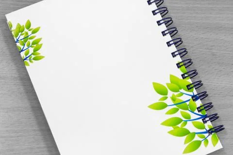 Note book on table wood Stock-Fotos