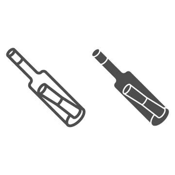 Note in bottle line and solid icon, marine concept, Message in bottle sign on Illustrazione stock