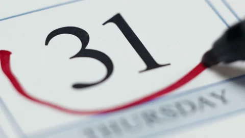 Note on the calendar, the thirty first number, significant date Stock Footage 99125520