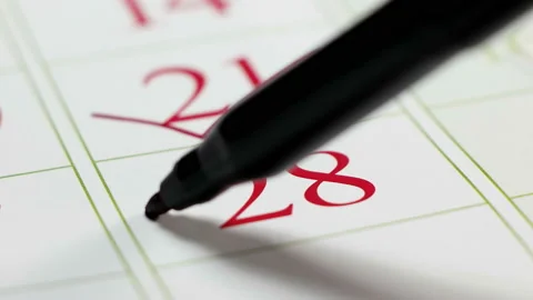 Note on the calendar, the twenty-eighth number, significant date Stock Footage 99111632