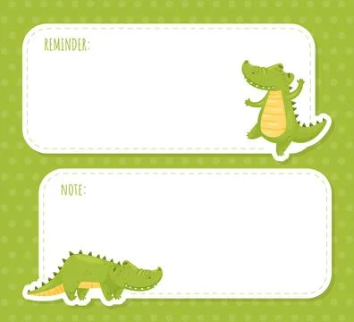 Note Card with Cute Crocodile Character Vector Template Stock Illustration