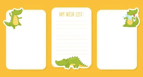 Note Card with Cute Crocodile Character Vector Template Stockillustratie