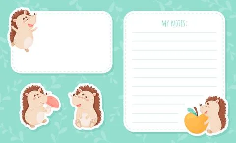 Note Card with Cute Hedgehog Character and Forest Spiny Creature Vector Template Stockillustratie