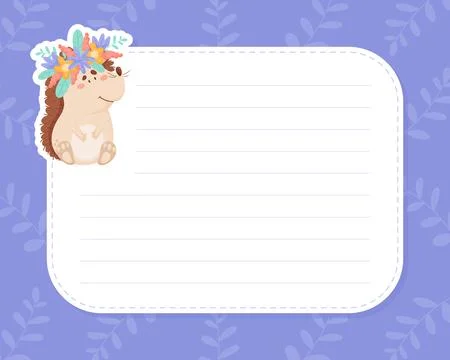 Note Card with Cute Hedgehog Character and Forest Spiny Creature Vector Template 스톡 일러스트