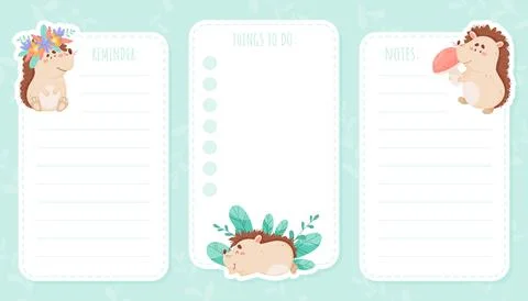 Note Card with Cute Hedgehog Character and Forest Spiny Creature Vector Template Stock Illustration