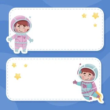 Note Card with Cute Kid Astronaut Character in Space Suit Vector Template Stockillustratie