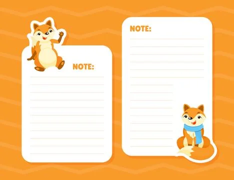 Note Card with Cute Red Fox Animal with Bushy Tail Vector Template Stock Illustration